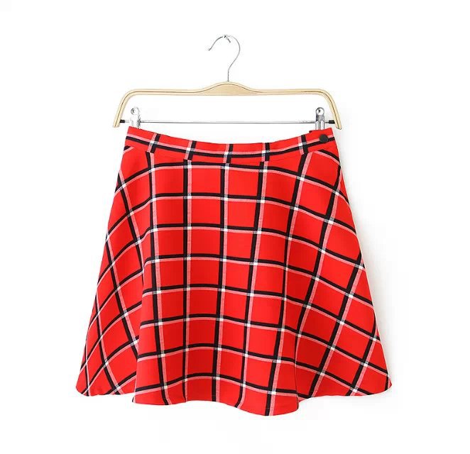 AZ09 Fashion Women Elegant classic plaid print mini skirts vintage zipper Skirts casual slim brand skirts