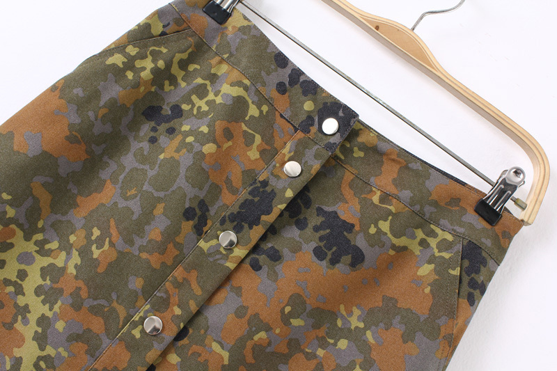 LE02 Summer Fashion Women Denim Camouflage Print pocket Button A-Line skirt Casual brand Quality Skirts