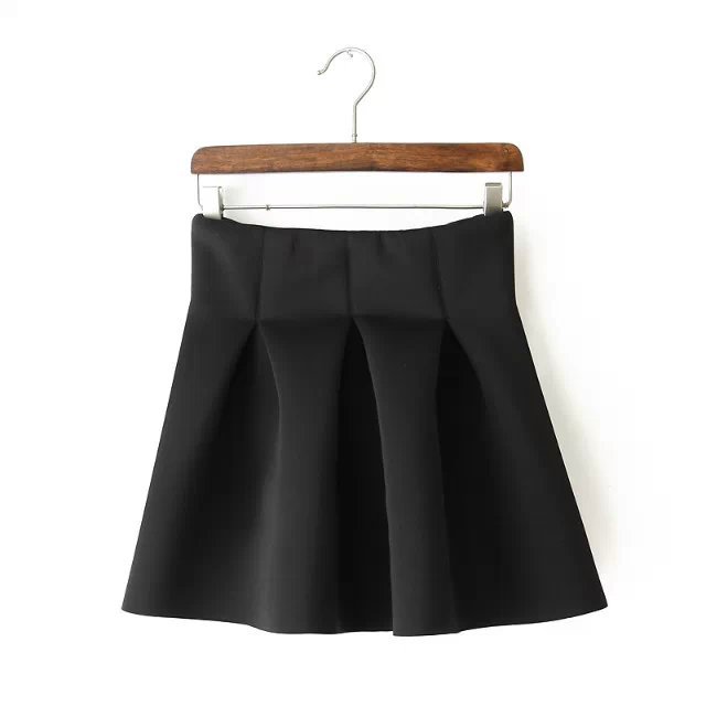 04SX14 Fashion women vintage black color elastic waist Mini pleated ball gown Skirts casual quality skirts