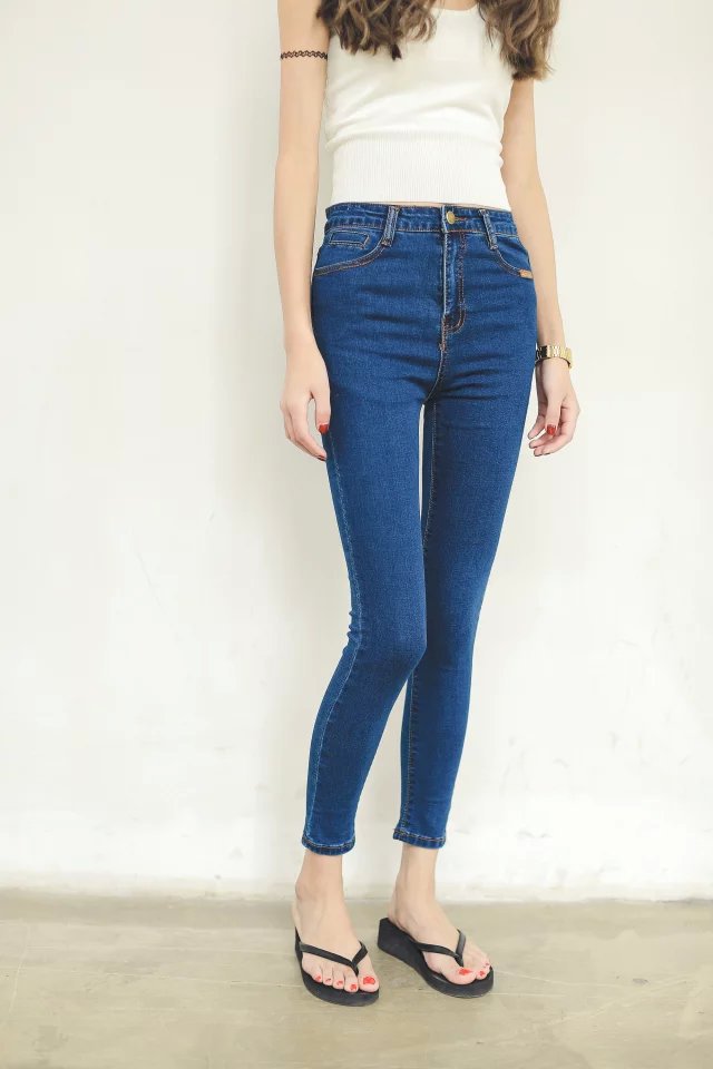 XRJ03 New Fashion Women Denim blue Zipper Casual brand designer Jeans pocket slim pants
