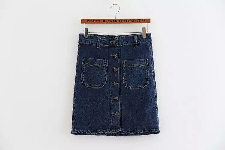 Xc02 Fashion Summer Female Pocket Denim Buttons Jeans Skirts For Women Empire Casual Brand Pencil Skirt Jupe Saias
