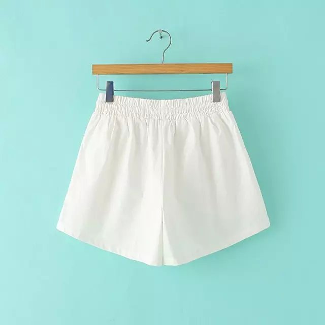 DAN17 Fashion Women Elegant Cotton Linen Elastic waist Drawstring casual brand pocket beading design shorts