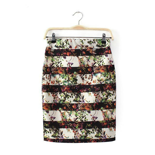 04A1144 New Fashion Ladies' Elegant striped flower pencil Skirts zipper waist casual slim brand design quality skirts