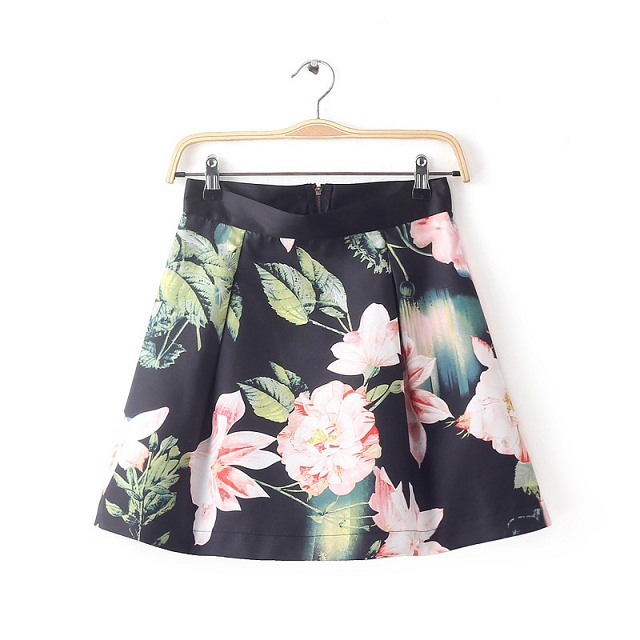 04TH13 Fashion women Elegant stylish leaf floral print hot Mini Skirts zipper skirts casual slim brand designer quality skirts
