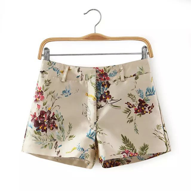Xw03 Fashion Women Elegant Floral Print Skinny Shorts Vintage Zipper Pockets Causal Brand Short Feminino Bermuda Feminina