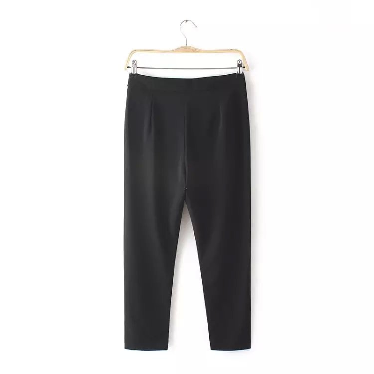 Ha01 Fashion Ladies Elegant Cross Black Trousers Zipper Pocket Black Casual Brand Design Harem Pants For Women Pantalones