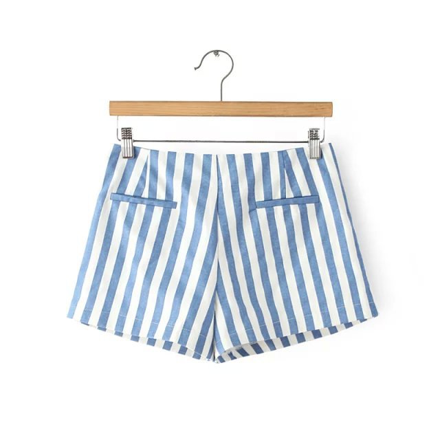 FA01 Fashion summer Women Elegant Stripe casual brand design zipper pocket Plus Size shorts