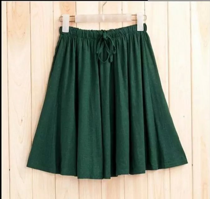 DSH04 New Fashion Women Vintage Linen Pleated Elastic Waist Tunic Drawstring Skirts Casual brand designer skirt