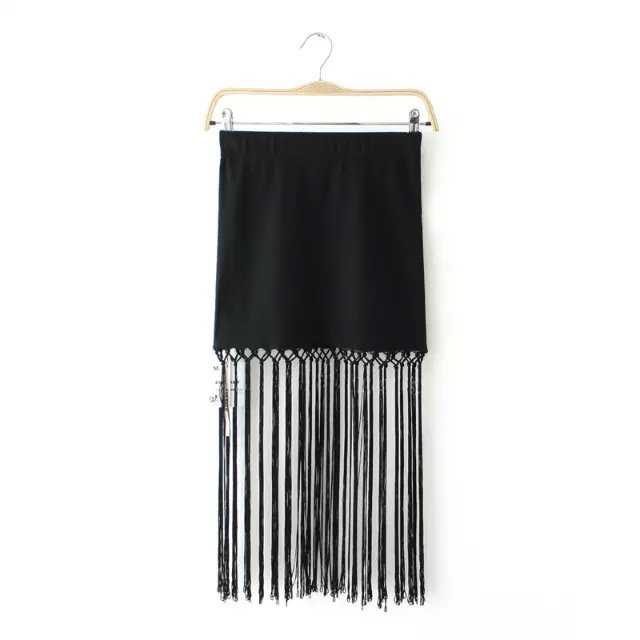 QIQ10 Fashion women elegant sexy Black Tassel Skirts Female hot stylish elastic waist casual slim brand skirts