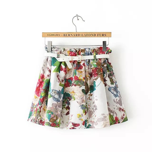 QQ14 Fashion Ladies' Elegant floral Linen Cotton skirts Free Belt vintage elastic waist casual slim brand skirts