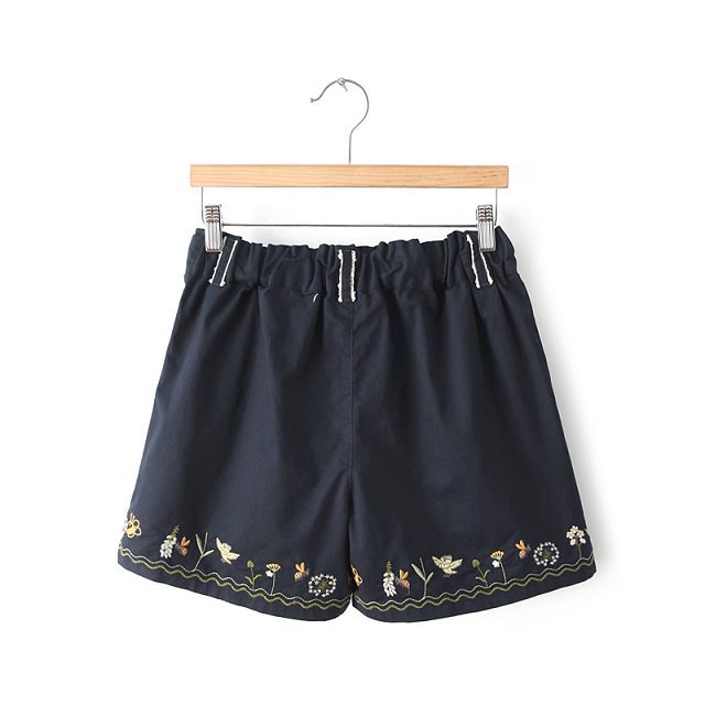 ZH07 Fashion Women Elegant Cotton elastic waist Embroidery casual brand design pocket shorts