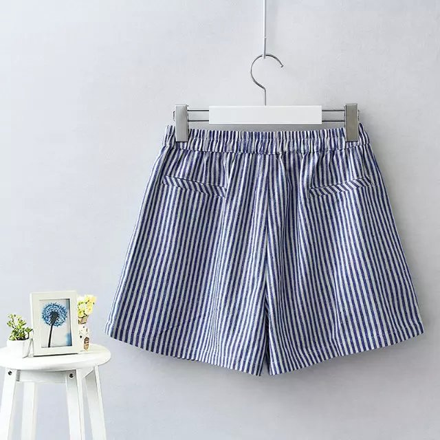 JIN27 Summer Fashion Stripe Print waist elastic Pocket shorts For Female casual Women short mujer