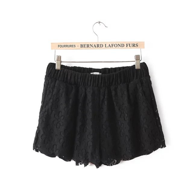 XYY29 Fashion Ladies' elegant elastic waist pocket black white Lace shorts quality casual slim shorts