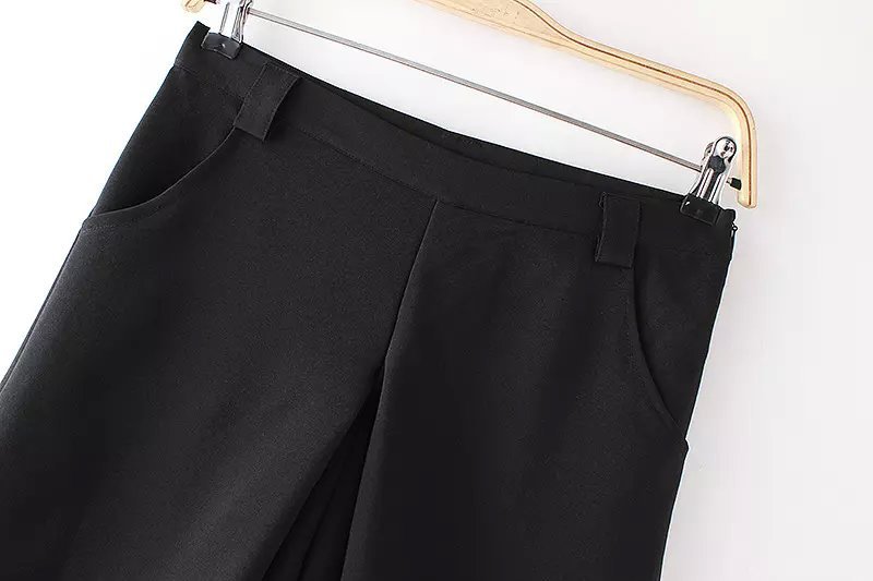 AZ56 Fashion Women Elegant Side Zipper Wide Leg Capris Cozy Loose Pockets Casual Black brand Pants