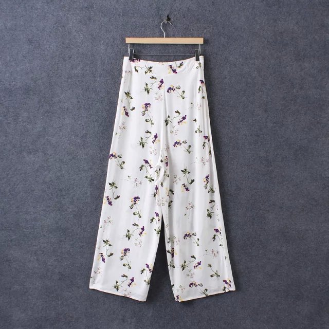 XIC19 Fashion women Elegant Floral Print pants Wide Leg cozy trouses loose vintage Zipper casual brand pants