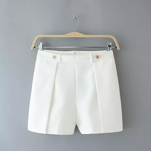XZH09 Fashion Summer Women elegant Pleated Zipper White shorts Office Lady quality casual slim shorts