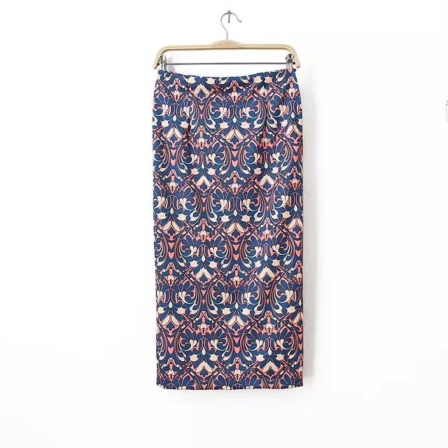 DB126 Fashion women Vintage floral print Zipper back Side Open Skirts retro casual quality skirt