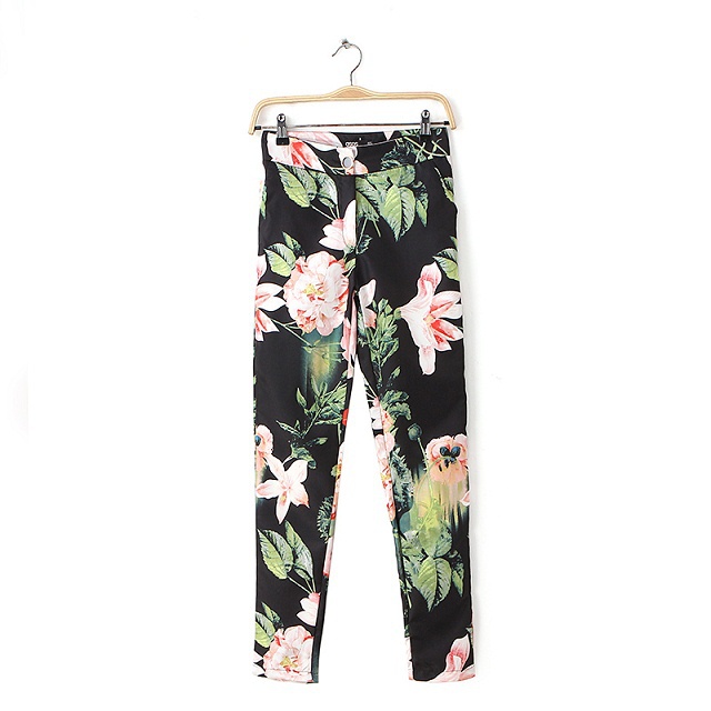 03TH12 Fashion women's vintage floral print pants cozy trouses stylish pockets pencil pants casual slim brand designer pants