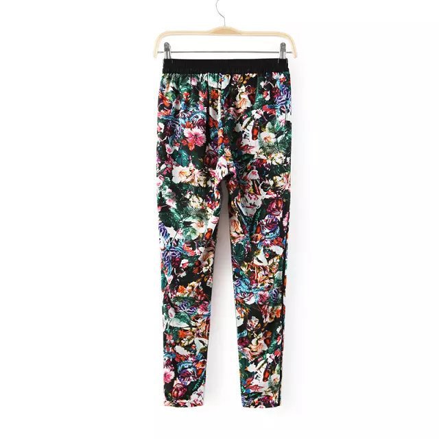 03TH06 Fashion women Elegant vintage floral print pockets pants casual trouse pencil pants casual slim brand designer pants
