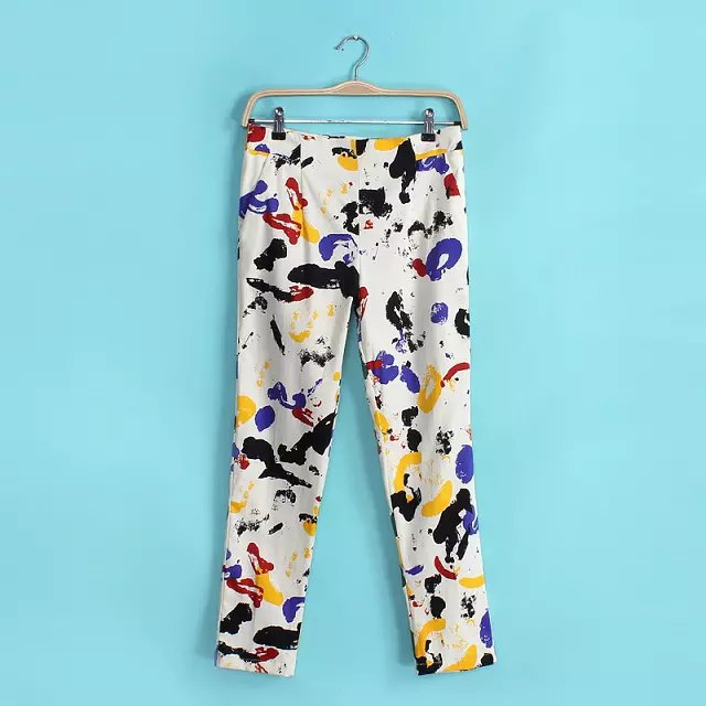03TH01 Fashion women Elegant colored panting print pencil pants cozy trouses pockets pencil pants casual slim brand pants