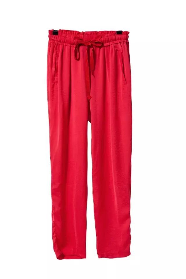 LF3 Fashion women Elegant red pants Elastic Waist Basic trousers pocket cozy vintage casual loose brand