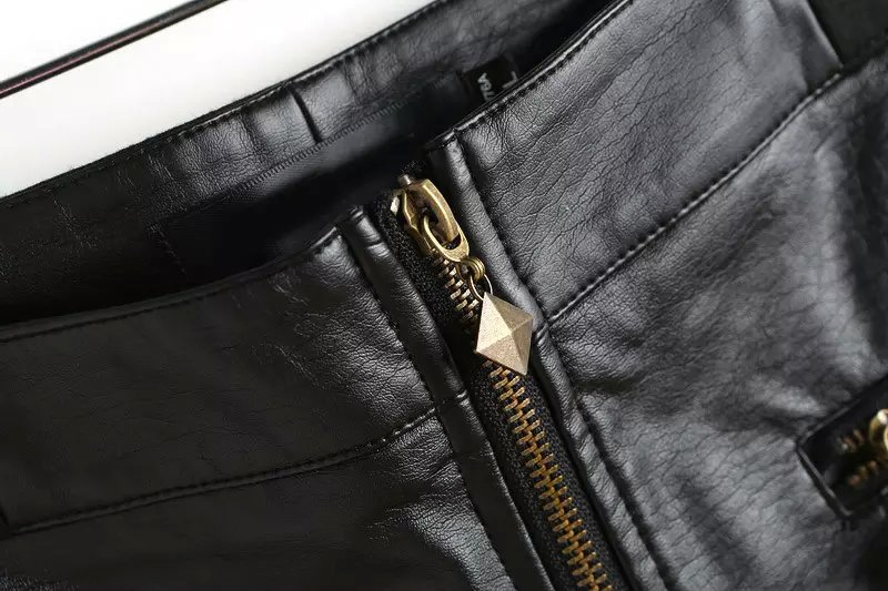 XZ95 Fashion Summer Women Elegant PU Leather Patchwork Knitting Zipper pocket quality Casual black brand designer Shorts