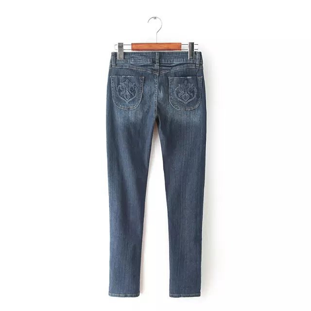 03TO8573 Fashion women embroidery pocket Jeans skinny pants sexy casual slim brand designer pants