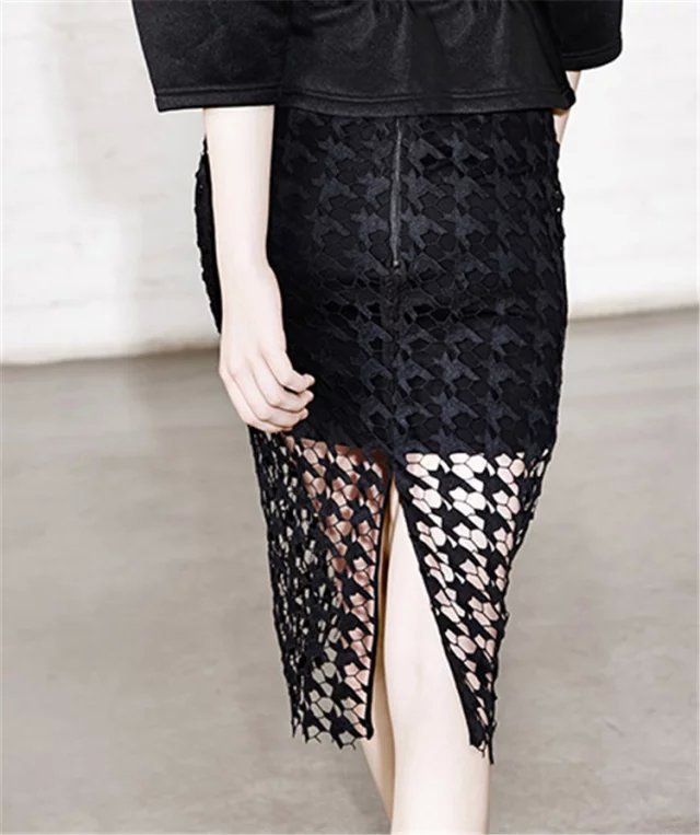 XIC10 Fashion Summer Women Elegant Lace Hollow Out Skirt casual slim brand designer skirts