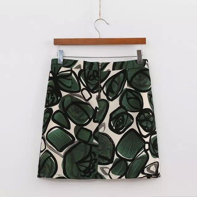 XC11 Fashion Summer Women Elegant Floral Print Zipper Green Skirt casual slim brand designer skirts