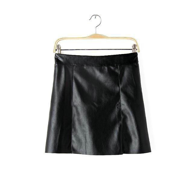 04OZ03 fashion womens' rivet PU Leather Ruffles Pleated Sexy Mini Skirt classic black casual Drop shipping