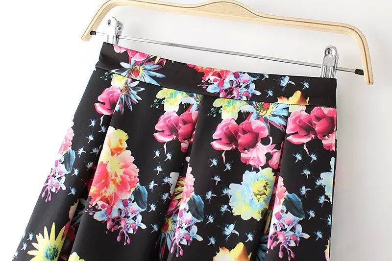 AZ43 Fashion women vintage Floral print pleated Skirts casual quality Mesh Patchwork skirt