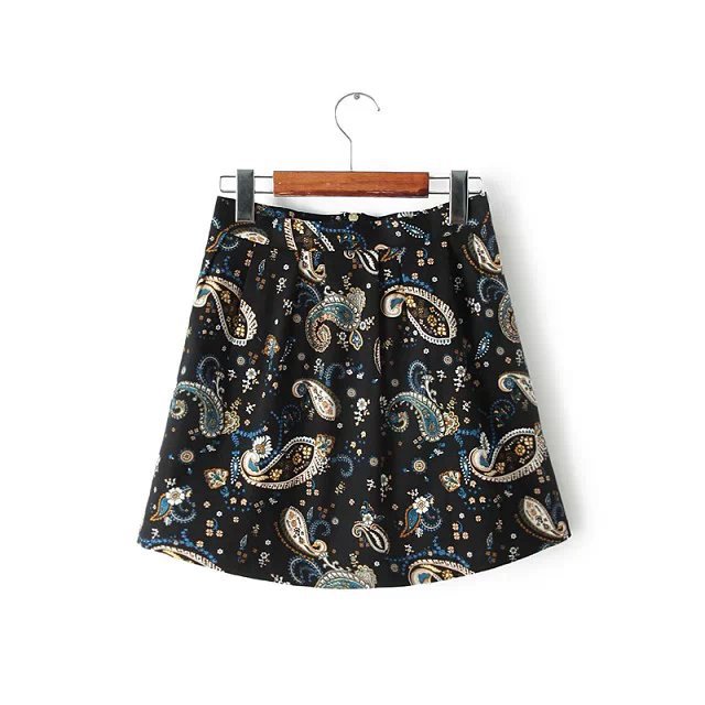TC09 Summer Fashion Women Paisley Print Zipper Mini Pleated Skirts Casual Quality Plus Size Skirts