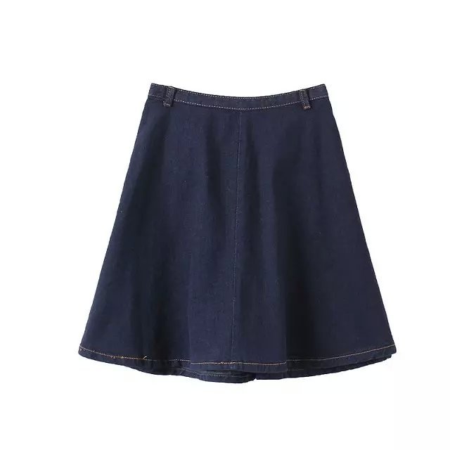 QI19 New Fashion Women High Waist Elegant Denim A-Line skirts Vintage Zipper Pocket Casual Skirt