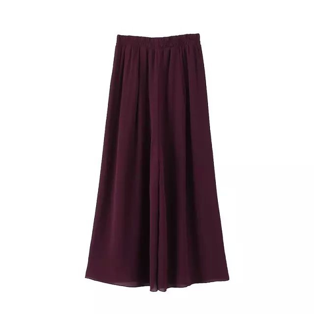 QI34 Fashion Women Elegant Chiffon Elastic Waist Tunic Wide Leg cozy trouses loose vintage Casual brand Pants