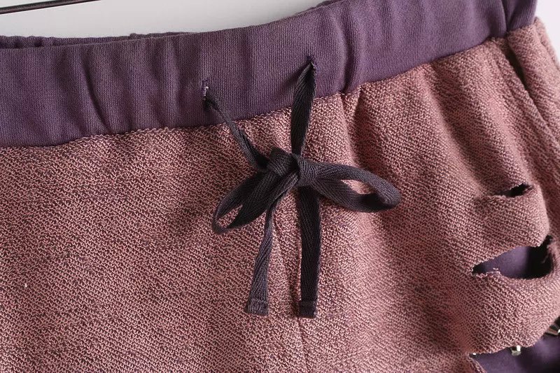 XZ101 Fashion Summer Women Elegant knitting Hole Rivet pocket Elastic Waist Tunic Drawstring quality Casual brand Shorts