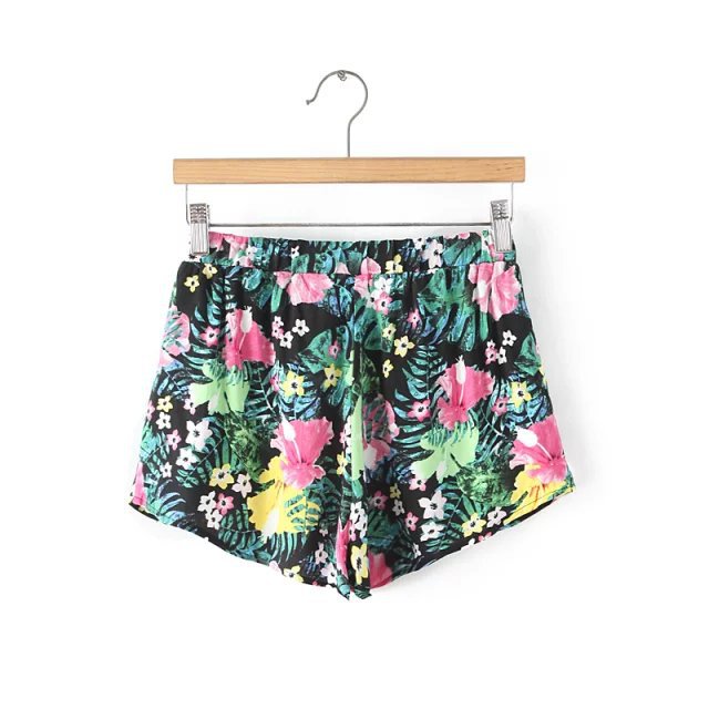 XYY56 Fashion Summer Women Elegant Rayon floral print Elastic Waist Tunic pocket casual brand design shorts