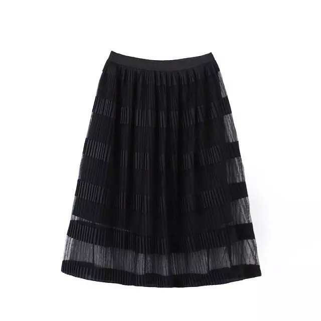 QI23 Fashion Women Elegant Pleated black Mini skirts Elastic Waist Tunic vintage zipper Casual brand Skirt
