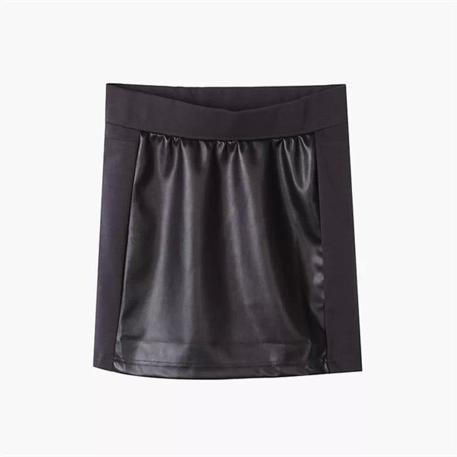 04XZ01 New Fashion womens' Sexy Mini faux leather spliced Skirt elegant OL style elastic waist casual slim skirt brand design