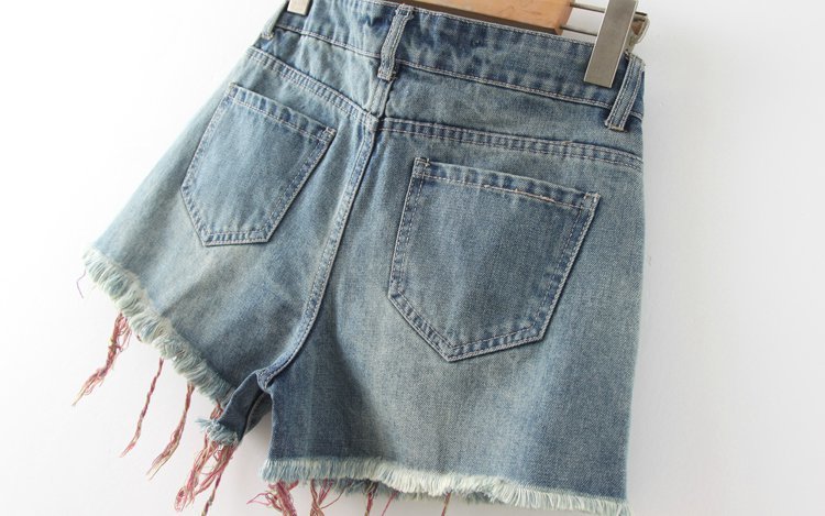 WS12 Summer New Fashion Women Vintage Color Holes Denim blue Pocket Cuffs Casual Jeans Shorts