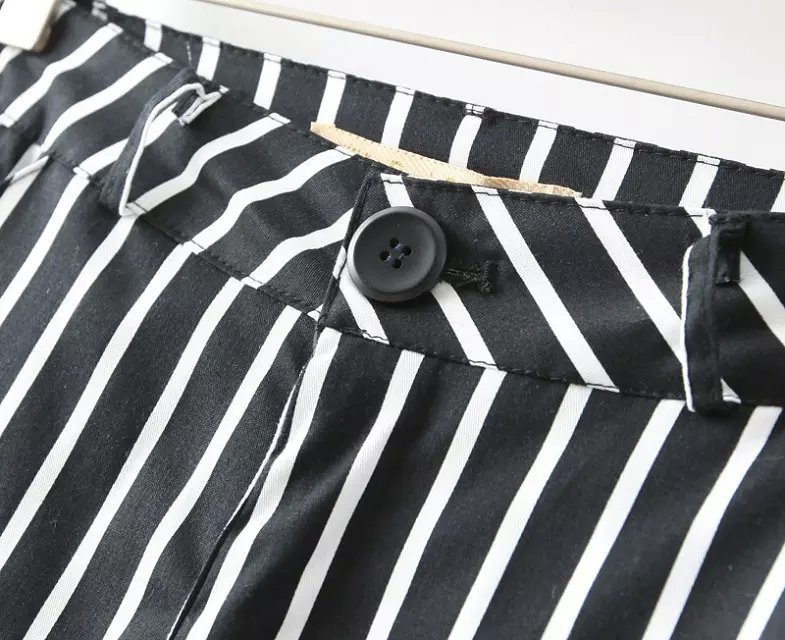 DT04 Fashion Women Elegant Stripe Print Basic Pants Stretch Zipper Pockets Casual Brand Capris Trousers Pantalon Femme