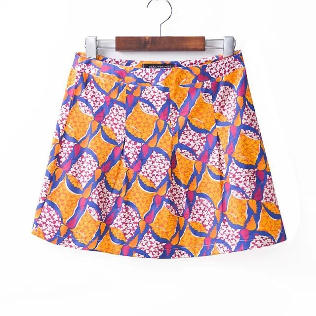 04JF06 Fashion Ladies' Elegant floral geometric print Mini Skirts waist zipper casual slim brand designer quality skirts