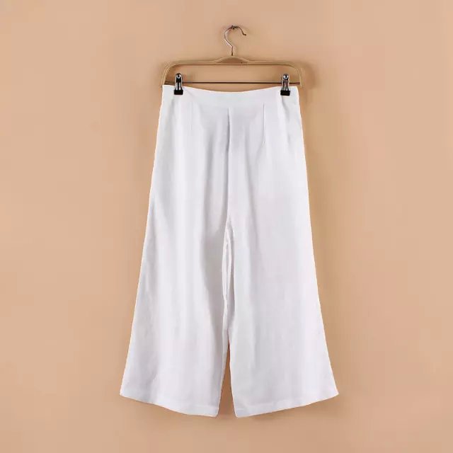 CC24 Fashion women's Elegant Linen Elastic Waist Wide Leg Capris cozy loose pockets casual brand pants