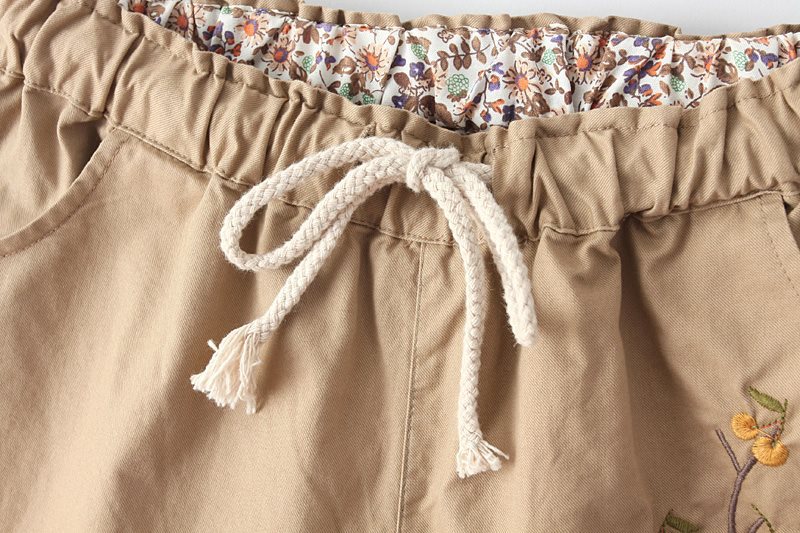 ZH09 New Fashion Women Cotton Elegant Squirrel Embroidery Drawstring casual brand design pocket shorts