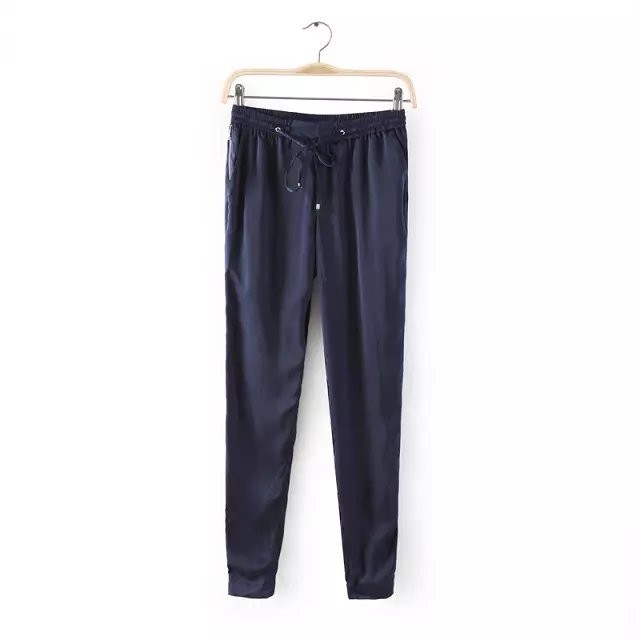 03TH04 Fashion women's Elegant basic elastic waist harem pants cozy trousers drawstring pockets casual slim brand pants