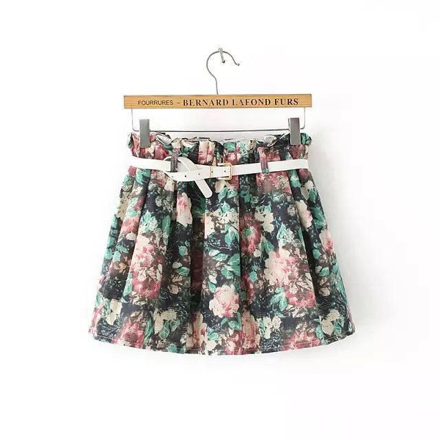 QQ14 Fashion Ladies' Elegant floral Linen Cotton skirts Free Belt vintage elastic waist casual slim brand skirts