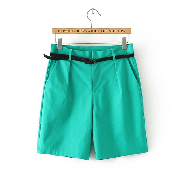 DAN15 Fashion Women Elegant casual brand Sashes Half short design zipper pocket shorts