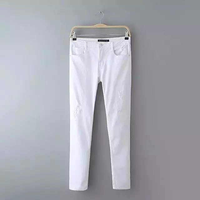 XC36 New Fashion Ladies' elegant white Denim hole Jeans casual pocket Plus Size pants
