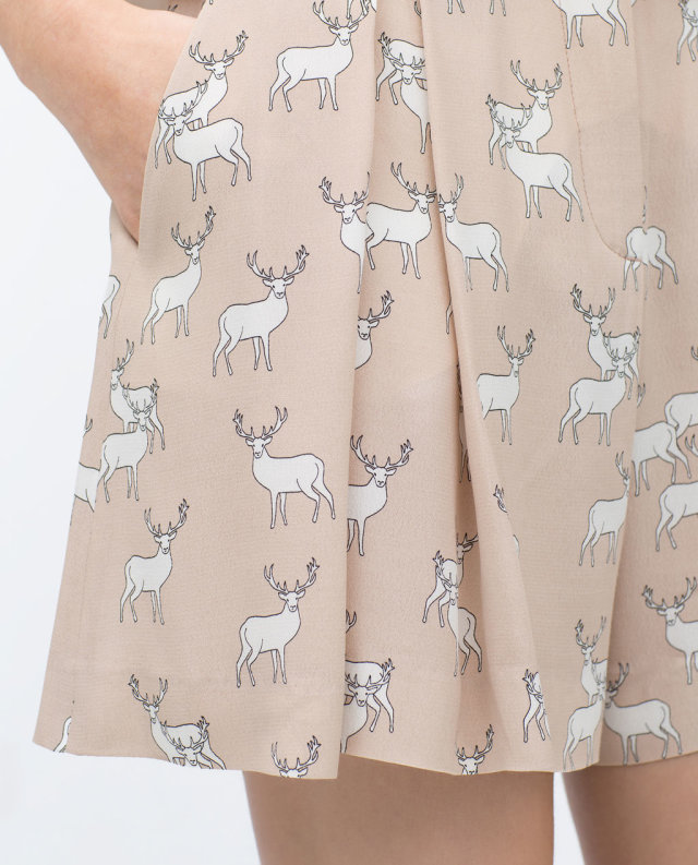 Ds55 Fashion Summer Women Elegant Animal Deer Print Skirt Shorts Pocket Casual Loose Brand Mini Short Feminino Female