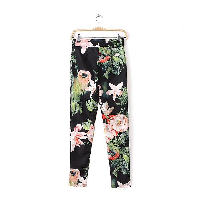 03TH12 Fashion women's vintage floral print pants cozy trouses stylish pockets pencil pants casual slim brand designer pants