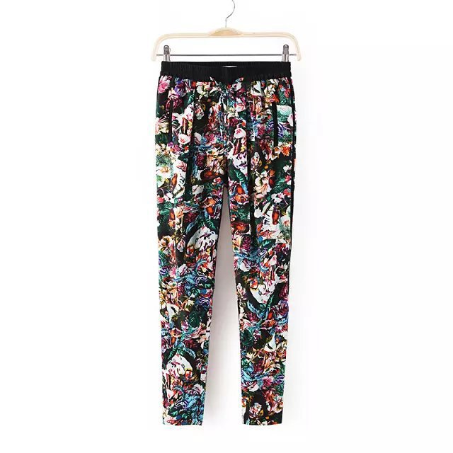 03TH06 Fashion women Elegant vintage floral print pockets pants casual trouse pencil pants casual slim brand designer pants
